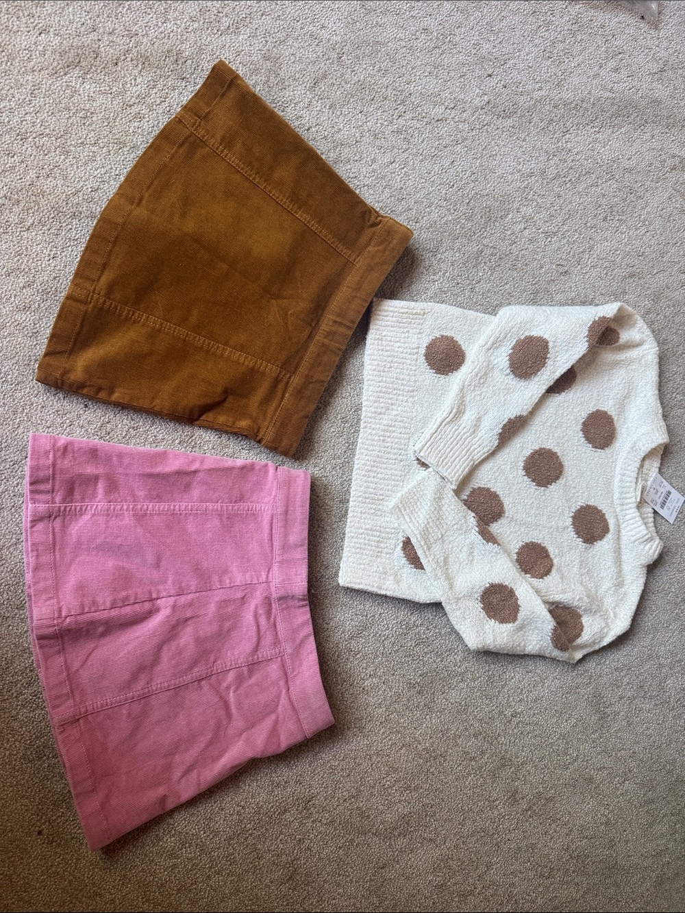 Crew Cuts Girls Pink/Tan Corduroy Skirts with Cream Polka Dot Sweater Set